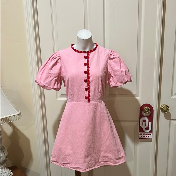 TCEC Pink Fit to Flare Mini Dress with Puff Sleeves. Size Large may run small. - Picture 2 of 15